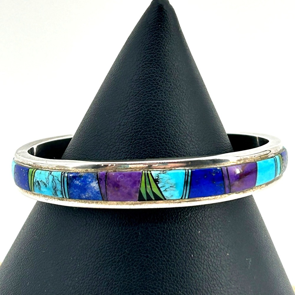 Sterling Silver Multi Stone Navajo Inlay Cuff Bracelet Turquoise Lapis Sugilite